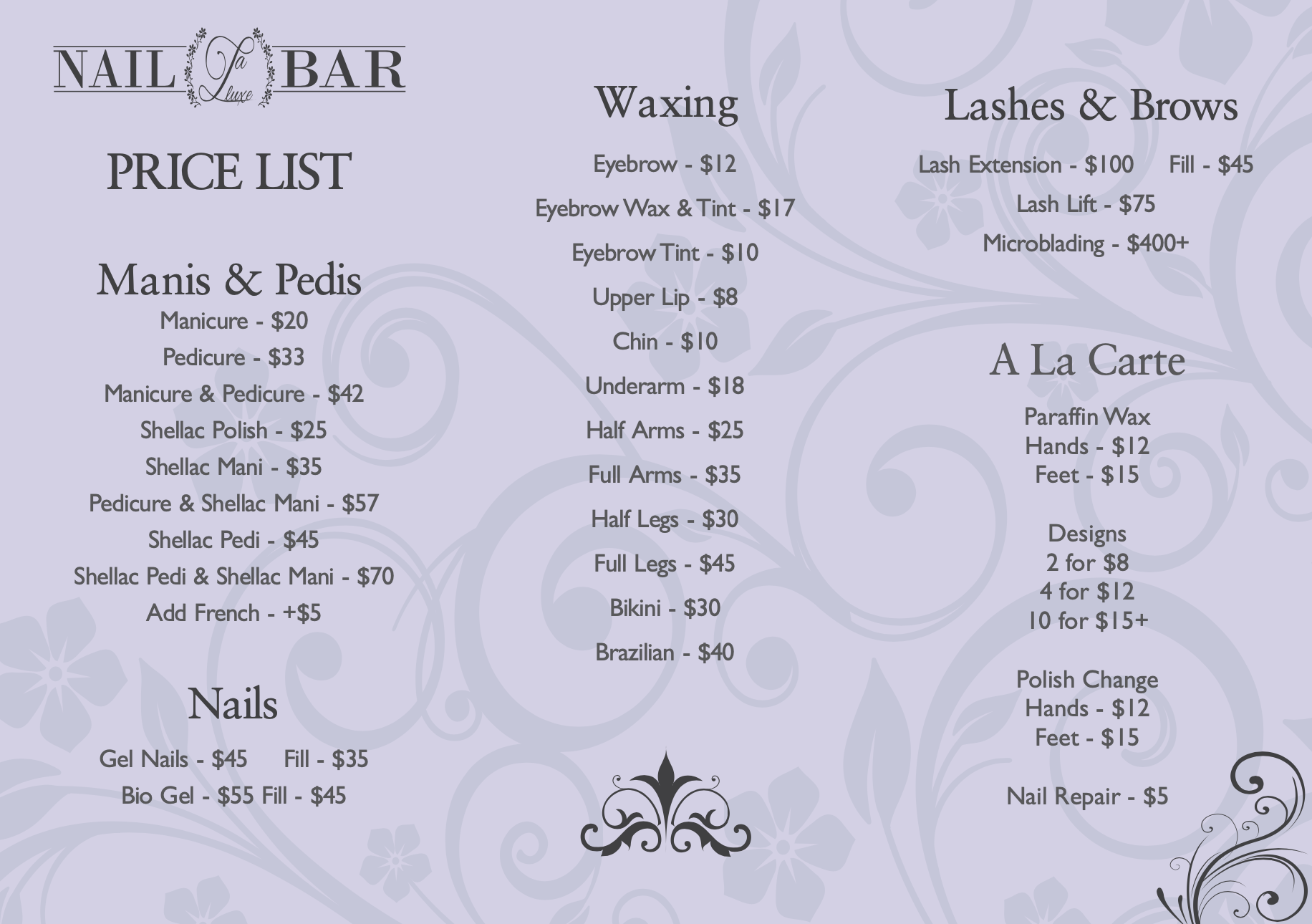 La Luxe Nail Bar Services